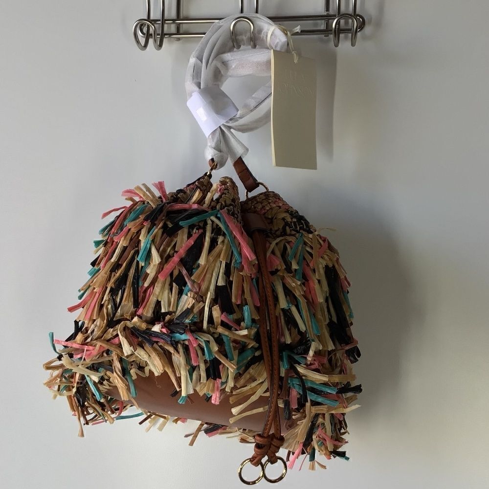 Ulla Johnson Gigi Fringe Brown Drawstring Bag NWT - Picture 3 of 13